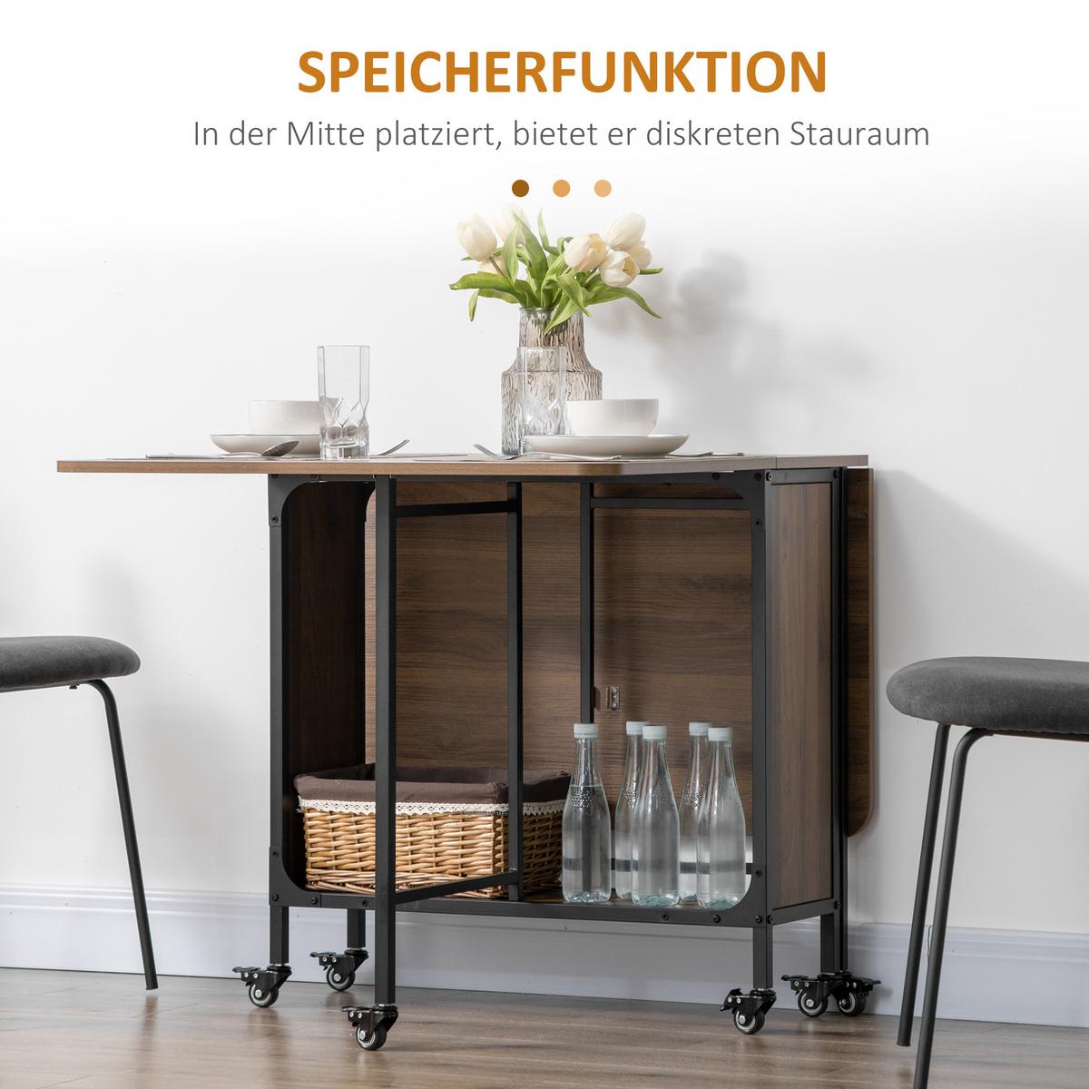 ESSTISCH klappbar, Mobiler Klapptisch für 6 Personen, mit Ablage Braun - Schwarz/Braun, Kunststoff/Metall (130/80/74cm) - HOMCOM