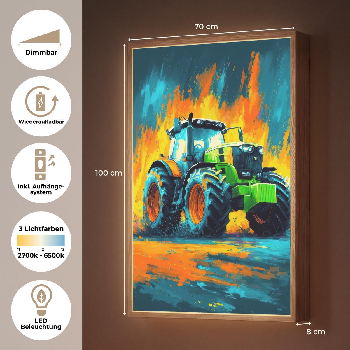 NACHTTISCHLAMPE MIT AKKU Abstrakt - Traktor - Grün 70x100 cm - Dunkelblau, Holzwerkstoff (8/70/100cm) - OnlyWow