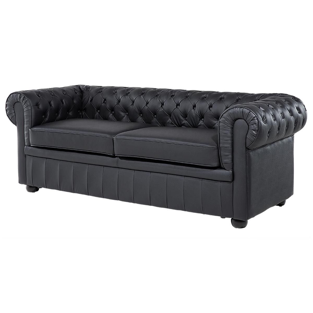 SOFA Leder Schwarz Chesterfield - Schwarz, Leder/Fell (195/70/75cm) - Beliani