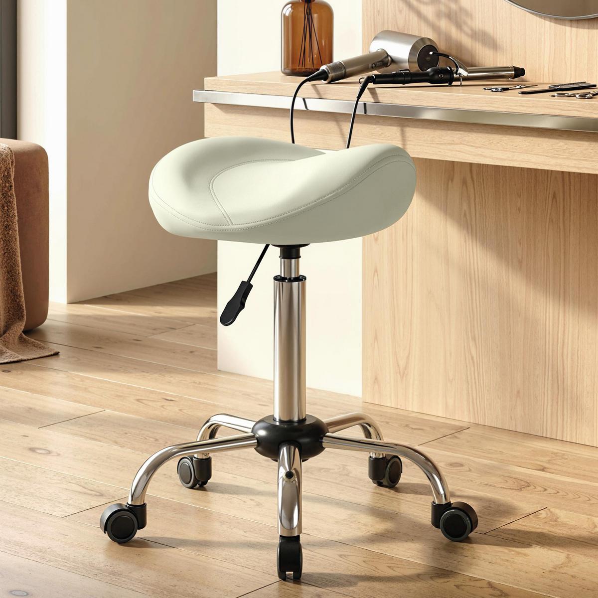 ROLLHOCKER PU Cremeweiß - Chromfarben/Creme, Leder/Kunststoff (48/71/48cm) - HOMCOM