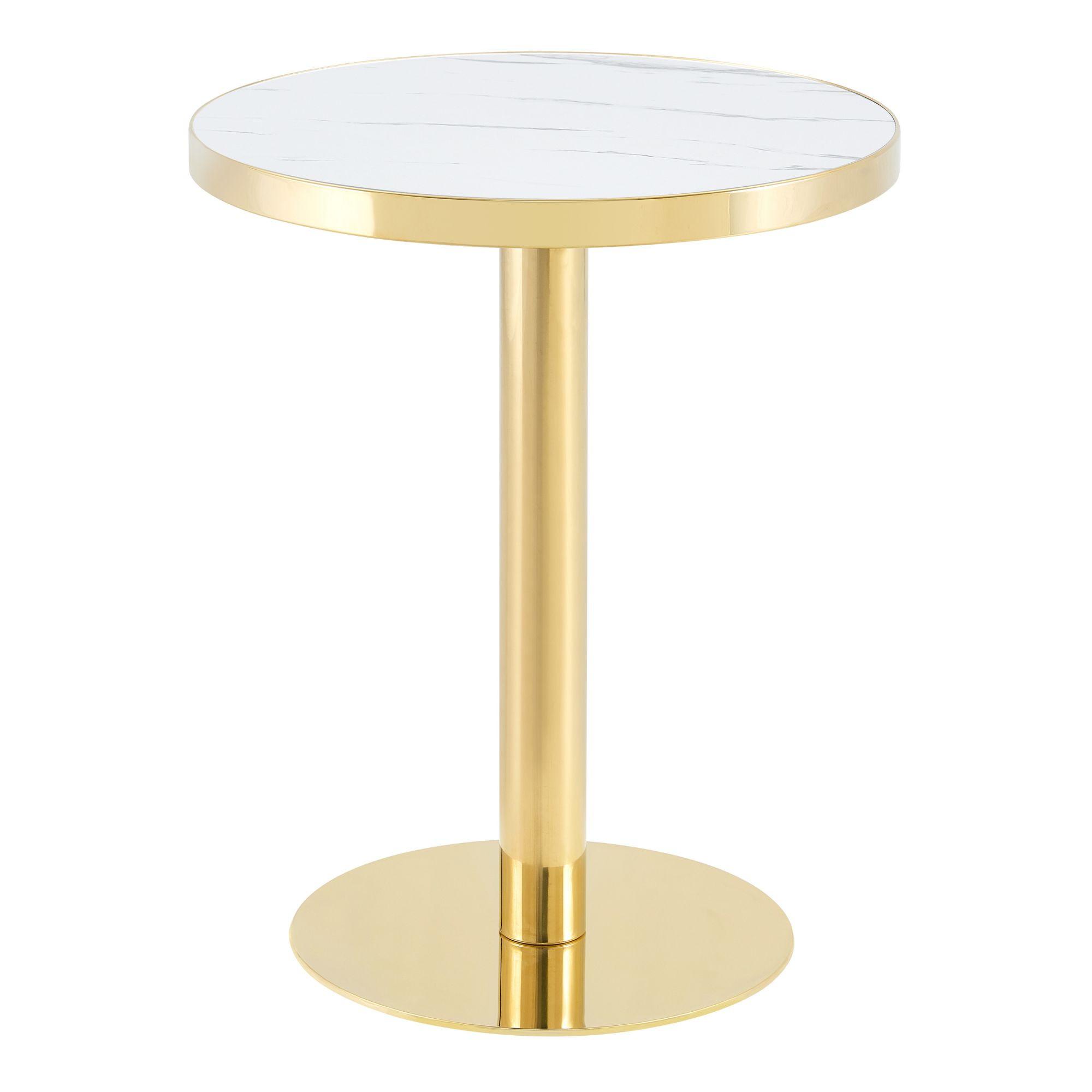 ESSTISCH in marmor-optik und gold, runder edelstahl-sockel und kratzfest - Goldfarben, Holzwerkstoff (60/60/74cm) - Urban Meuble
