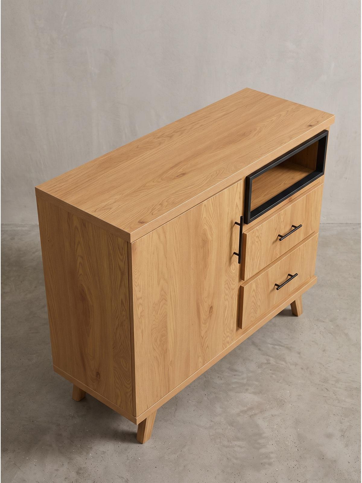 SIDEBOARD BASSANO, MDF, in Eichenoptik, mit Stauraum, 116 x 40 x 95 cm - Hellbraun/Braun, Eichenholz/Holzwerkstoff (116/95/40cm) - KADIMA DESIGN