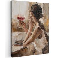 LEINWANDBILD Ölgemälde - Frau - Wein Room Decor 30x40 cm - Hellbraun, Textil (30/40cm) - MuchoWow