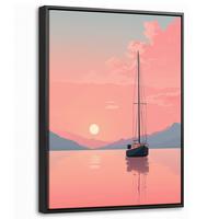 LEINWAND Bilder mit Rahmen - Segelboot - Rosa Meer - Sonnenuntergang - Berge - 30x40 - Rosa, Textil (30/40cm) - MuchoWow