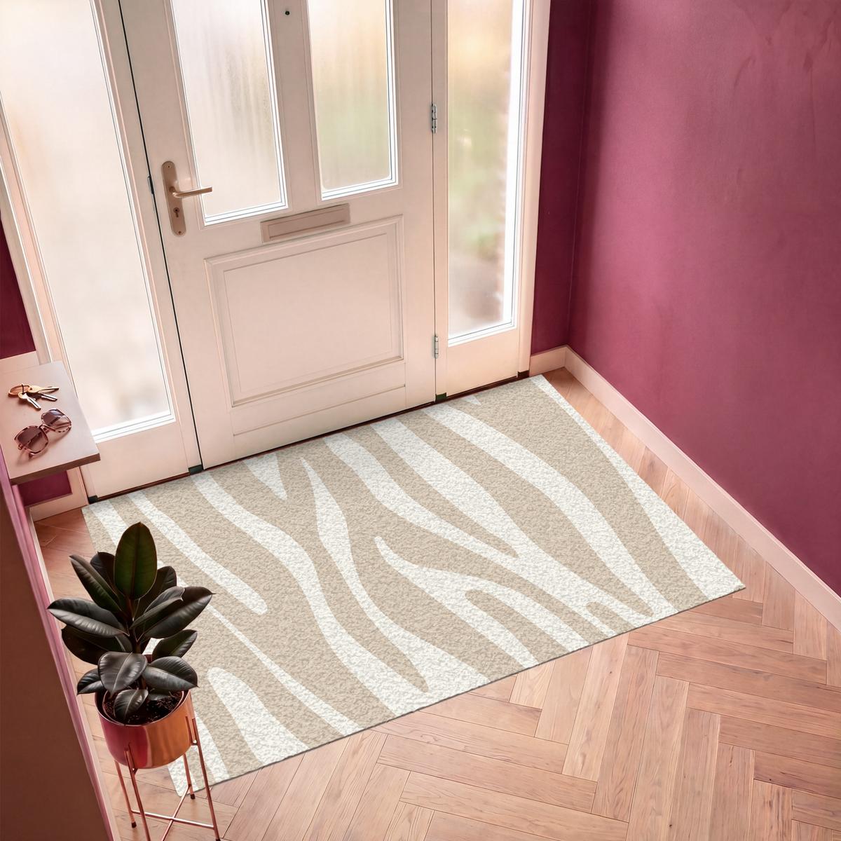 FUSSMATTE Zebramuster - Beige - Weiß - Tiermuster Schmutzfänger 180x120 cm - Beige, Kunststoff (180/0.4cm) - MuchoWow