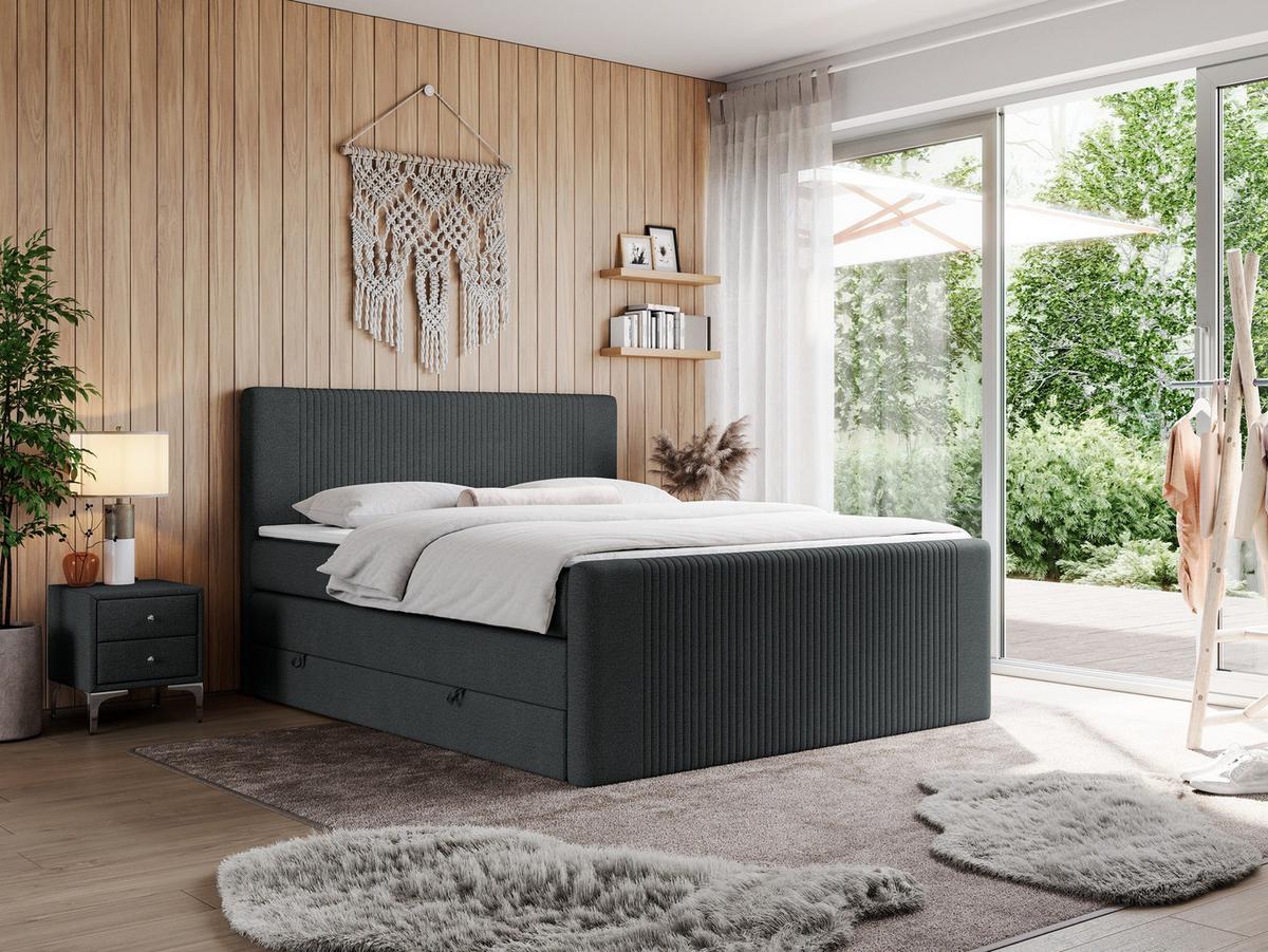 BOXSPRINGBETT KING DOREN 160/200 Dunkelgrau Struktur - H4 - Dunkelgrau, Holz/Textil (160/200cm) - MKS