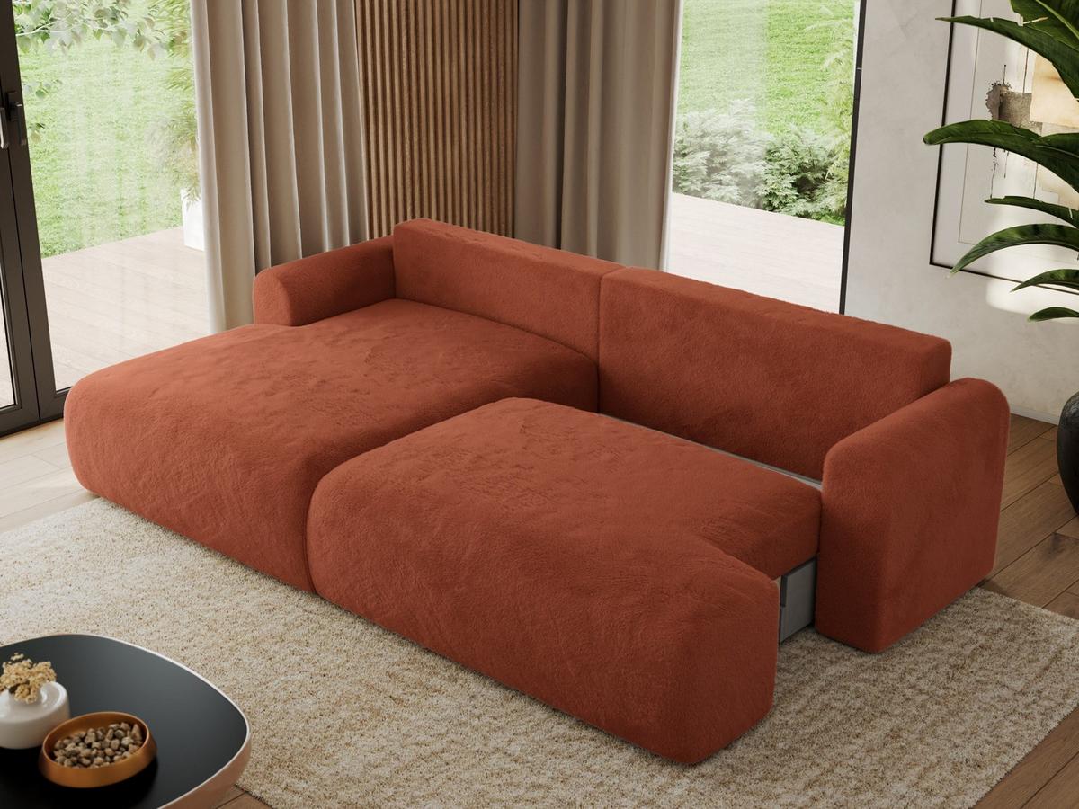 ECKSCHLAFSOFA TONO L Orange Plüsch - links - Schwarz/Orange, Kunststoff/Textil (260/150cm) - MKS