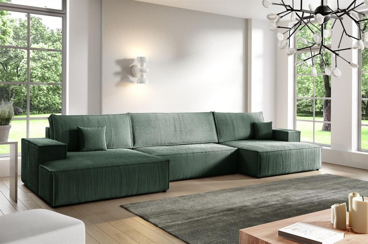 WOHNLANDSCHAFT Corunia - Grün, Holzwerkstoff/Textil (398/70/148cm) - Fun Möbel