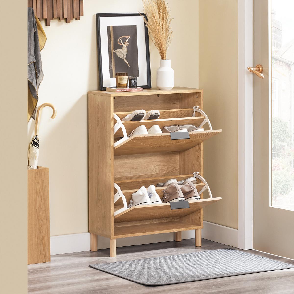 SCHUHSCHRANK Schmal Natur - Naturfarben, Holzwerkstoff (60/83/24cm) - SoBuy