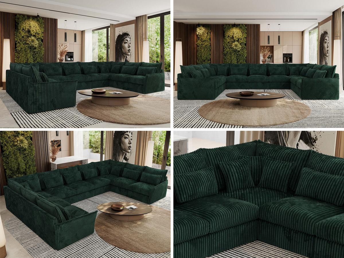 WOHNLANDSCHAFT VERSO U 9M Grün Cord - Schwarz/Grün, Kunststoff/Textil (442/93/270cm) - MKS
