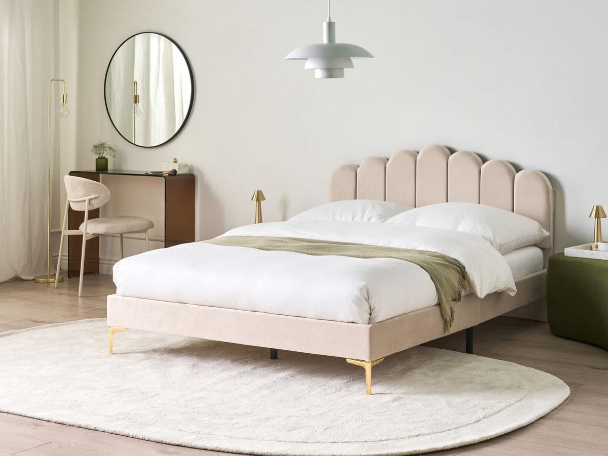 BETT mit Lattenrost 140/200 Samtstoff Beige Sauvian - Beige, Textil (140/200cm) - Beliani