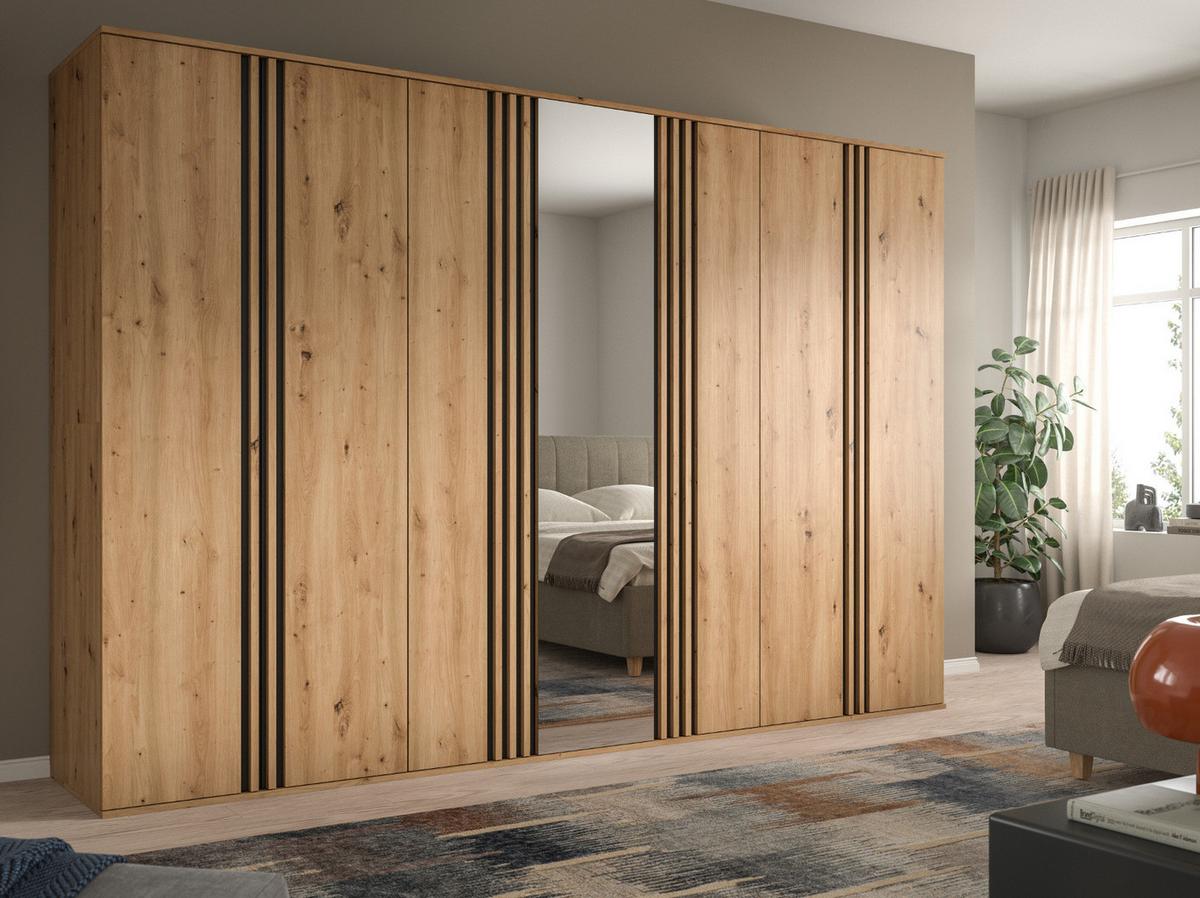 KLEIDERSCHRANK Eiche Artisan, grau 280 x 192 cm 7-türig, Drehtürenschrank mit Spiegel - Anthrazit/Eiche Artisan, Holzwerkstoff (280/192/56cm) - Inn.Furn