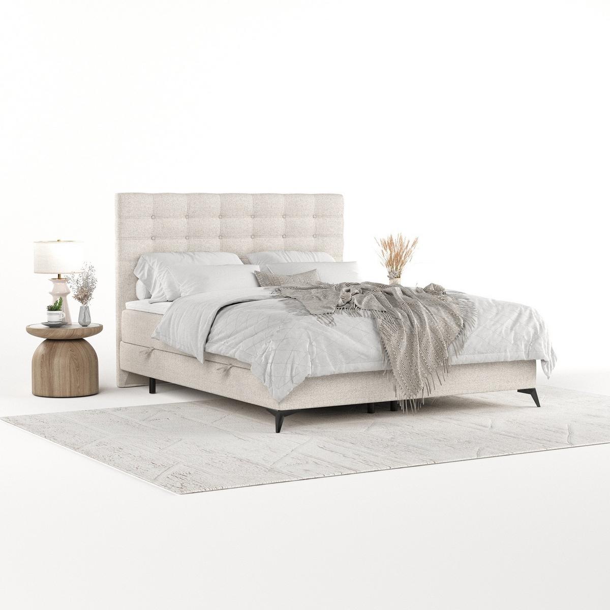 BOXBETT Niro 140/200 cm Hellbeig im Riva Stoff - Beige/Schwarz, Holz/Holzwerkstoff (140/200cm) - AltaBeds