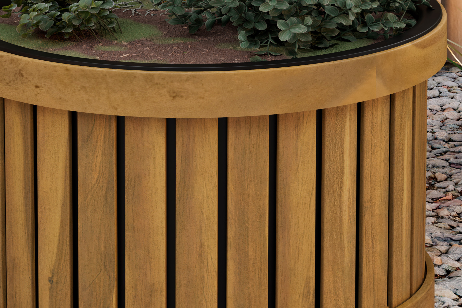 Hochbeet Echtholz massiv Akazie UV-beständig witterungsbeständig Lamellenoptik innen Kunststoff Schwarz