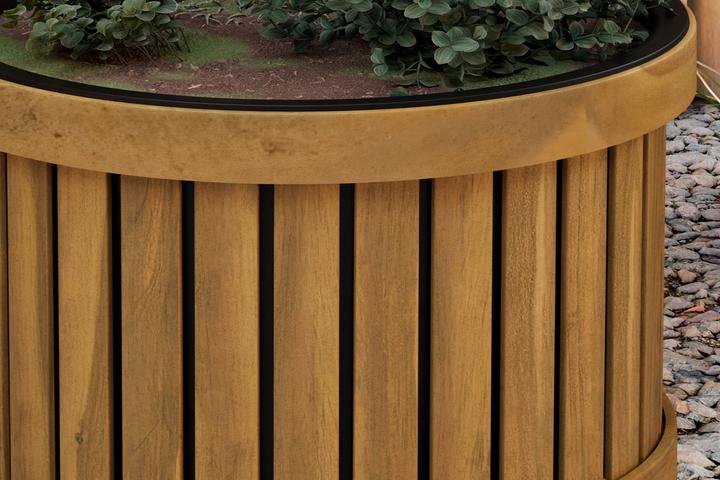 Hochbeet Echtholz massiv Akazie UV-beständig witterungsbeständig Lamellenoptik innen Kunststoff Schwarz