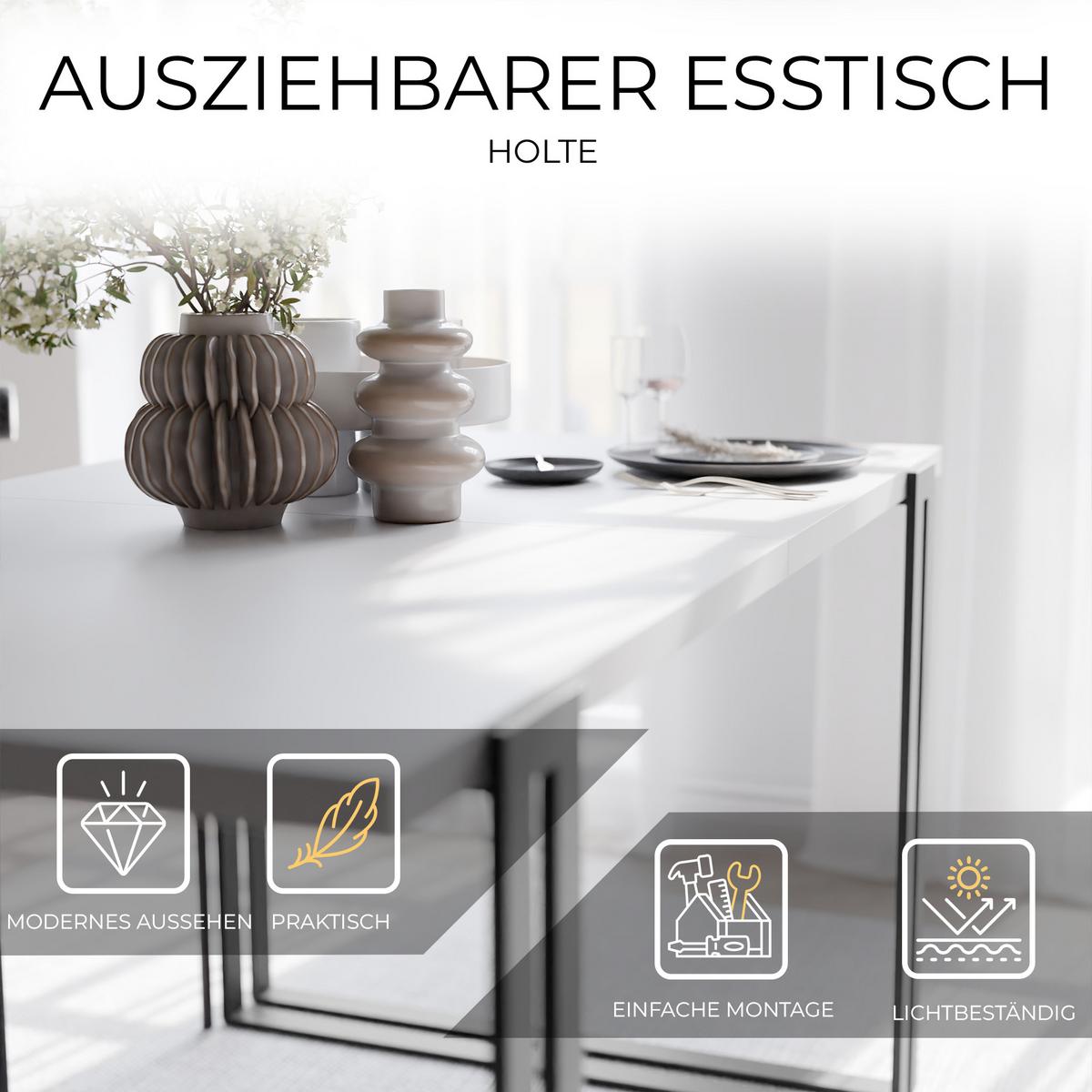 TISCH ausziehbar aus MDF, Weiß - Schwarz/Weiß, Holzwerkstoff (140/80/76cm) - Idohome