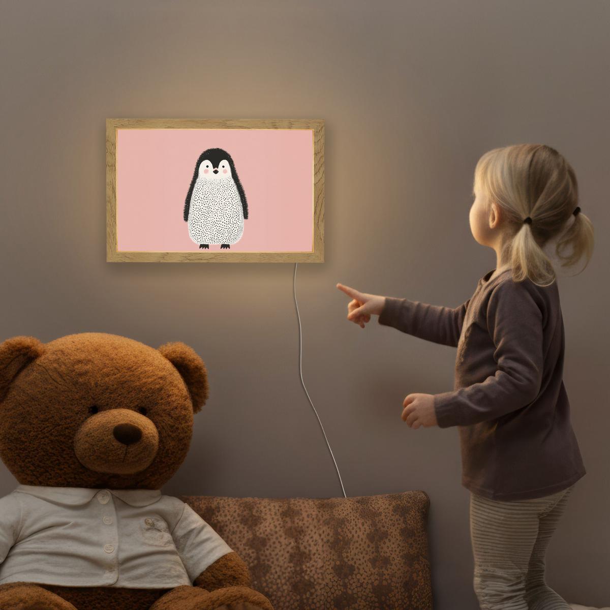 NACHTTISCHLAMPE Pinguin - Punkte - Minimalistisch - Rosa 30x20 cm - Rosa, Holzwerkstoff (8/30/20cm) - OnlyWow