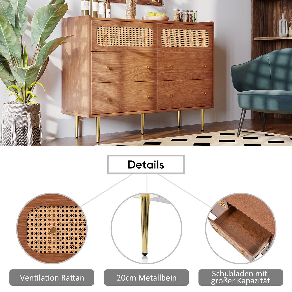 KOMMODE Braun 120/40/90CM - Braun, Holzwerkstoff/Metall (40/90/120cm) - Urban Meuble