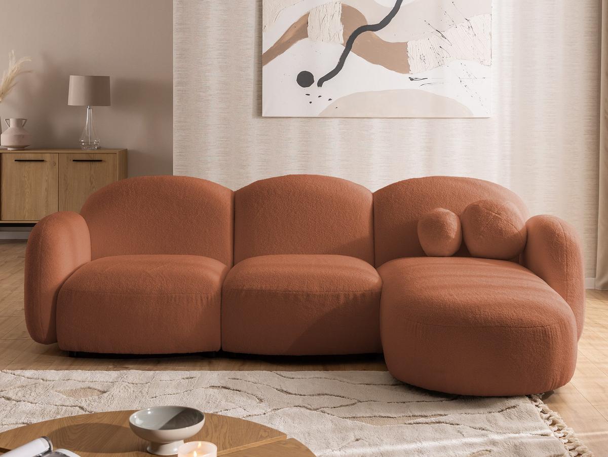 ECKSOFA Nuvola mit abgerundetem Design Terrakotta Bouclé-Stoff - Ottomane Rechts - Terracotta/Schwarz, Holz/Kunststoff (268/146cm) - S-Style Möbel