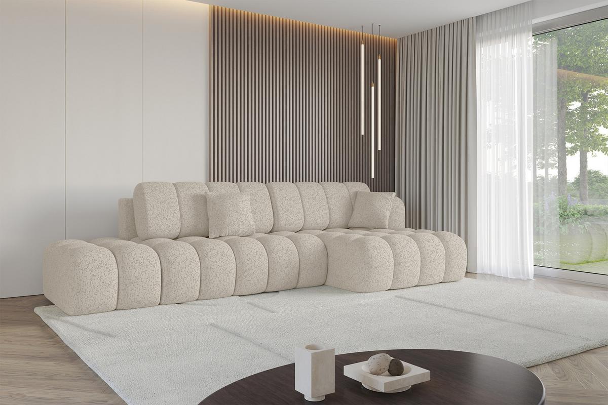 ECKSOFA mit Schlaffunktion Ottomane RECHTS OLEA-L2 321x164x75 Beige Tissu - Schwarz/Sahara, Holzwerkstoff/Kunststoff (164/321cm) - ALTDECOR