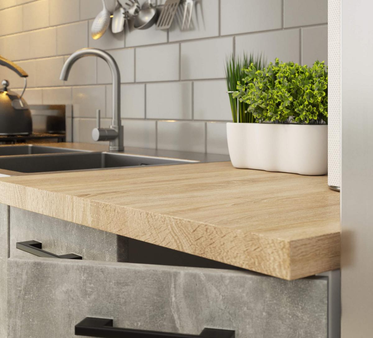 KÜCHENLEERBLOCK Weiß, Beton 203/300/46 - Weiß, Holzwerkstoff (300/203/46cm) - RAUMHIRSCH FURNITURE