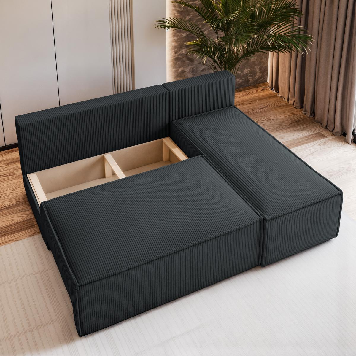 ECKSOFA BRISO P Graphitfarben Kordstoff mit Schlaffunktion - Graphitfarben/Grau, Holz/Kunststoff (200/140cm) - MASSENO