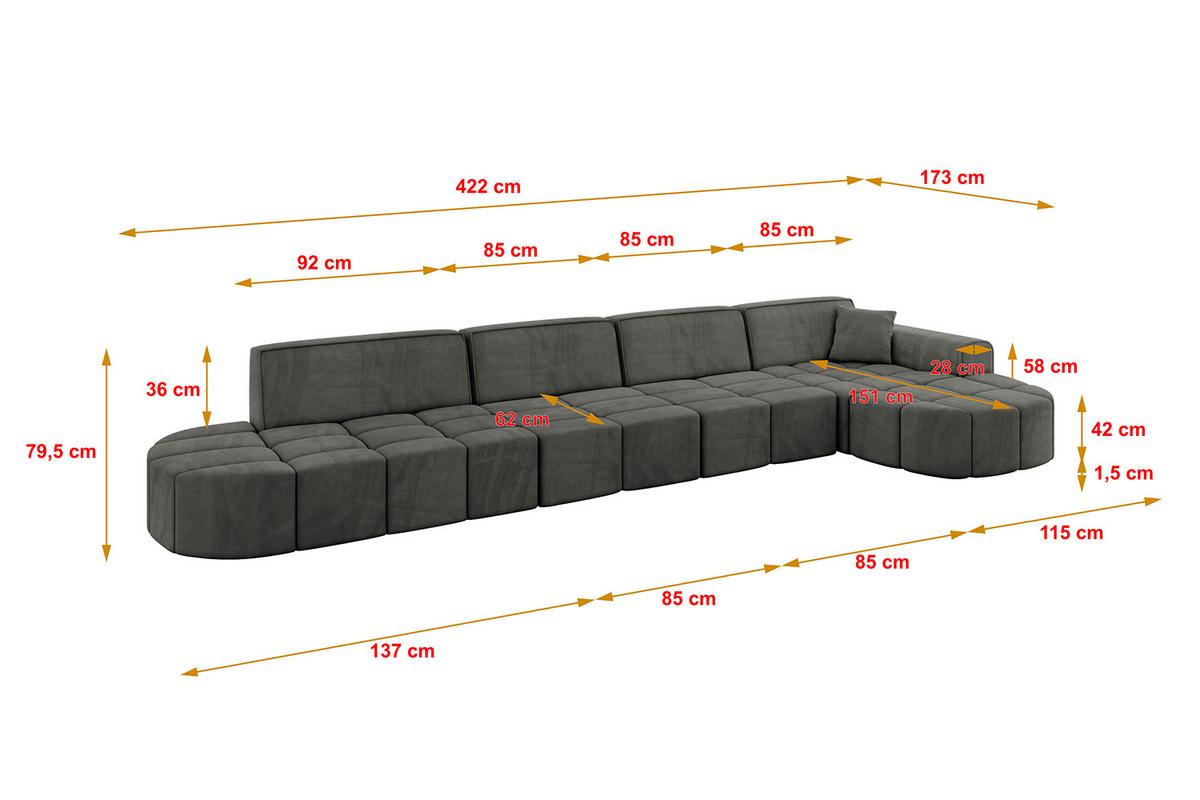 ECKSOFA Ottomane Rechts LIVO-L3 - 422x173x79,5 cm Dunkelgrau - Dunkelgrau, Holzwerkstoff/Textil (422/173cm) - ALTDECOR