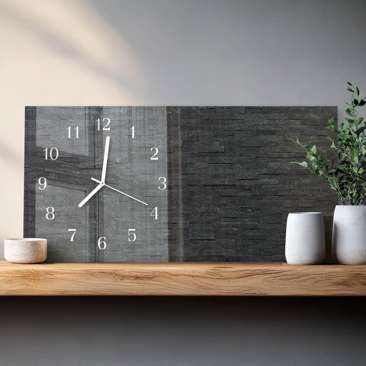 WANDUHR aus Glas 60x30 cm - Schieferstein - Schwarz, Glas (60/30/0.4cm) - TULUP