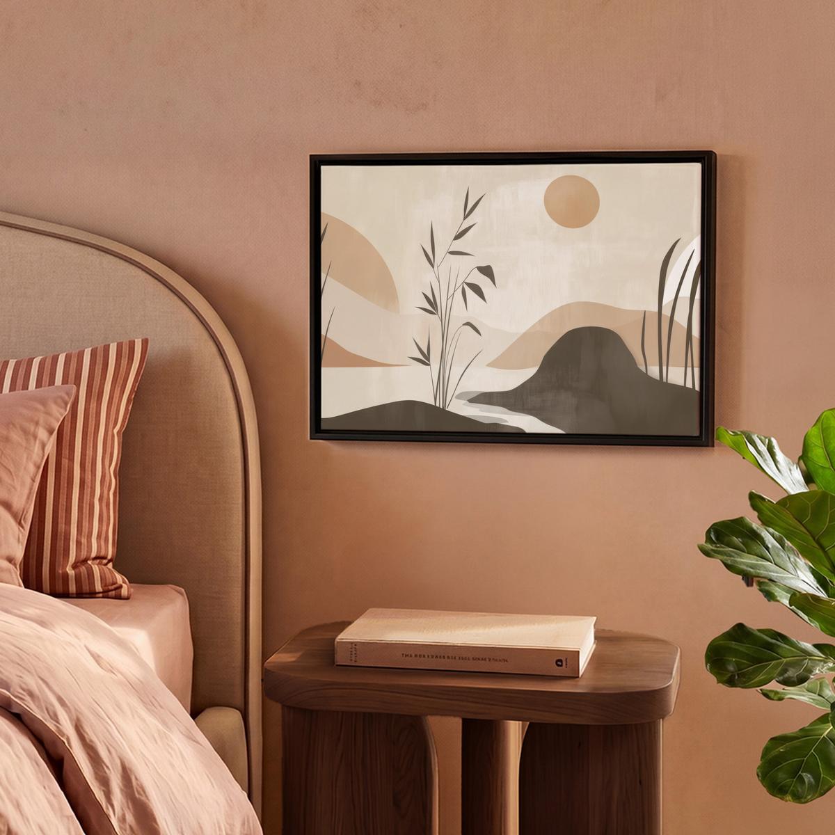 LEINWAND Bilder mit Rahmen - Japandi - Landschaft - Beige - 40x30 - Cognac, Textil (40/30cm) - MuchoWow