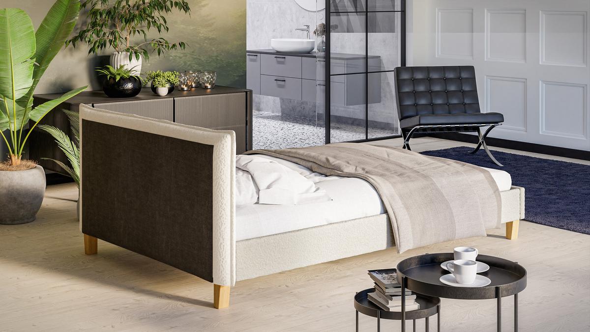 POLSTERBETT Arles 140/200 cm Boucle-Stoff - Hellbraun/Weiß, Holz/Textil (140/200cm) - S-Style Möbel