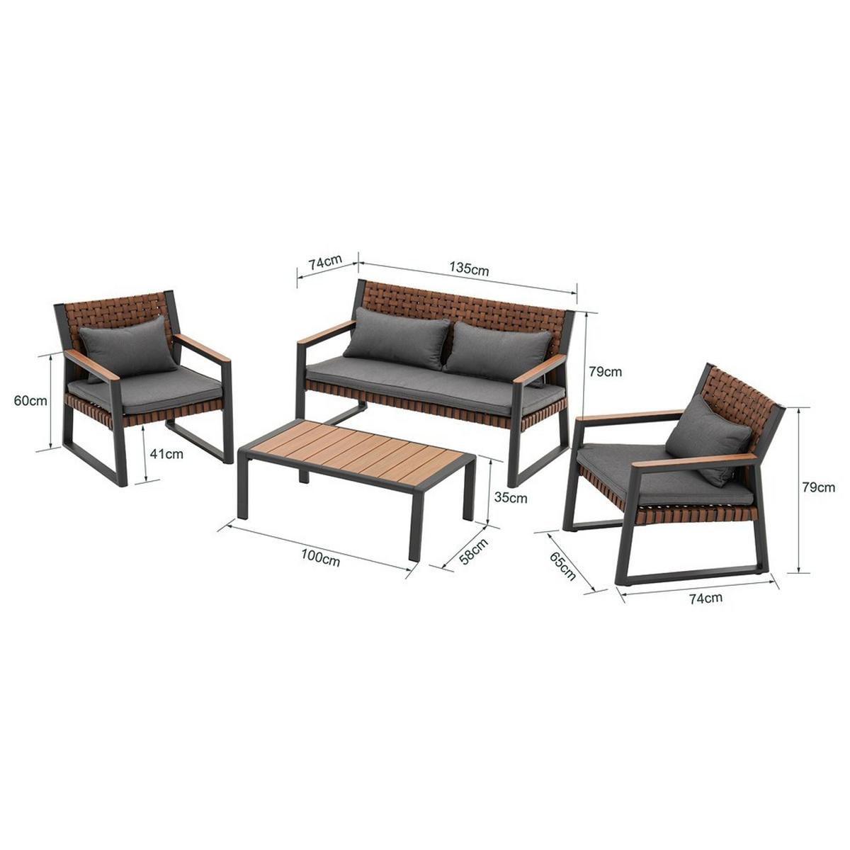 GARTENMÖBEL-SET TEXAS für 4 Personen - Grau, Holzwerkstoff - RAUMHIRSCH FURNITURE