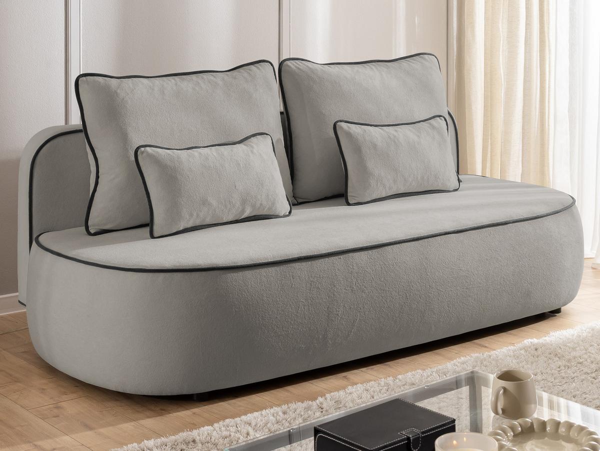 SCHLAFSOFA Vero im modernen und abgerundeten Design mit Bettkasten aus Grau Plüschstoff mit schwarzer Paspel - Schwarz/Grau, Holz/Kunststoff (210/90/98cm) - S-Style Möbel