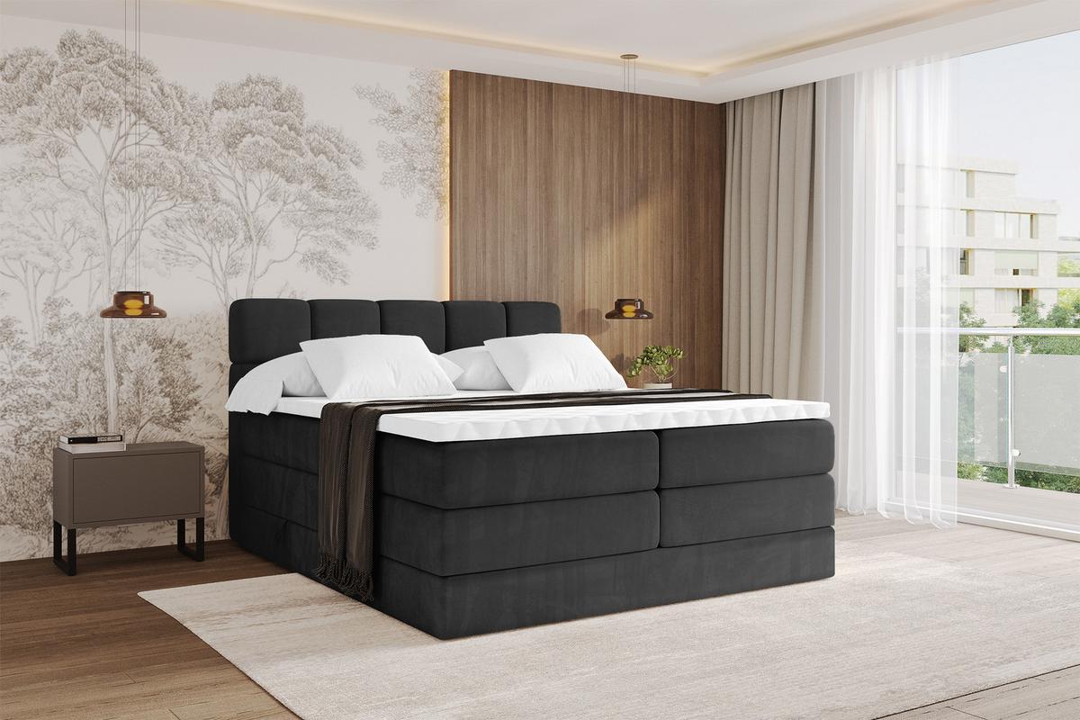 BOXBETT mit Matratze H3/H4 - FAMA KING - 120x200 cm Schwarz Casablanca - Schwarz, Holzwerkstoff (120/200cm) - ALTDECOR