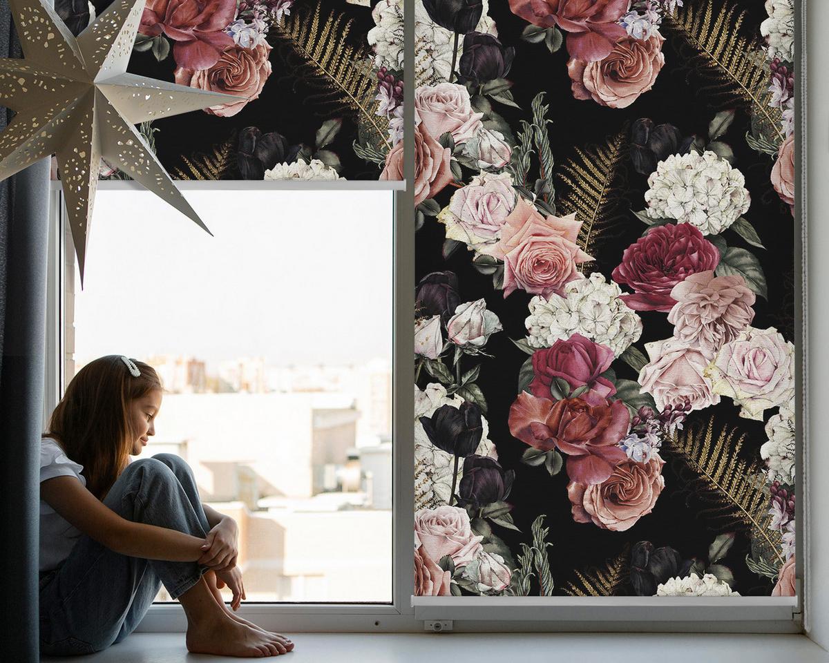 INNENROLLO - Fensterrollo - Rollo - 120x140 cm - Rosenstrauß - Pink, Kunststoff (120/140/0.5cm) - TULUP