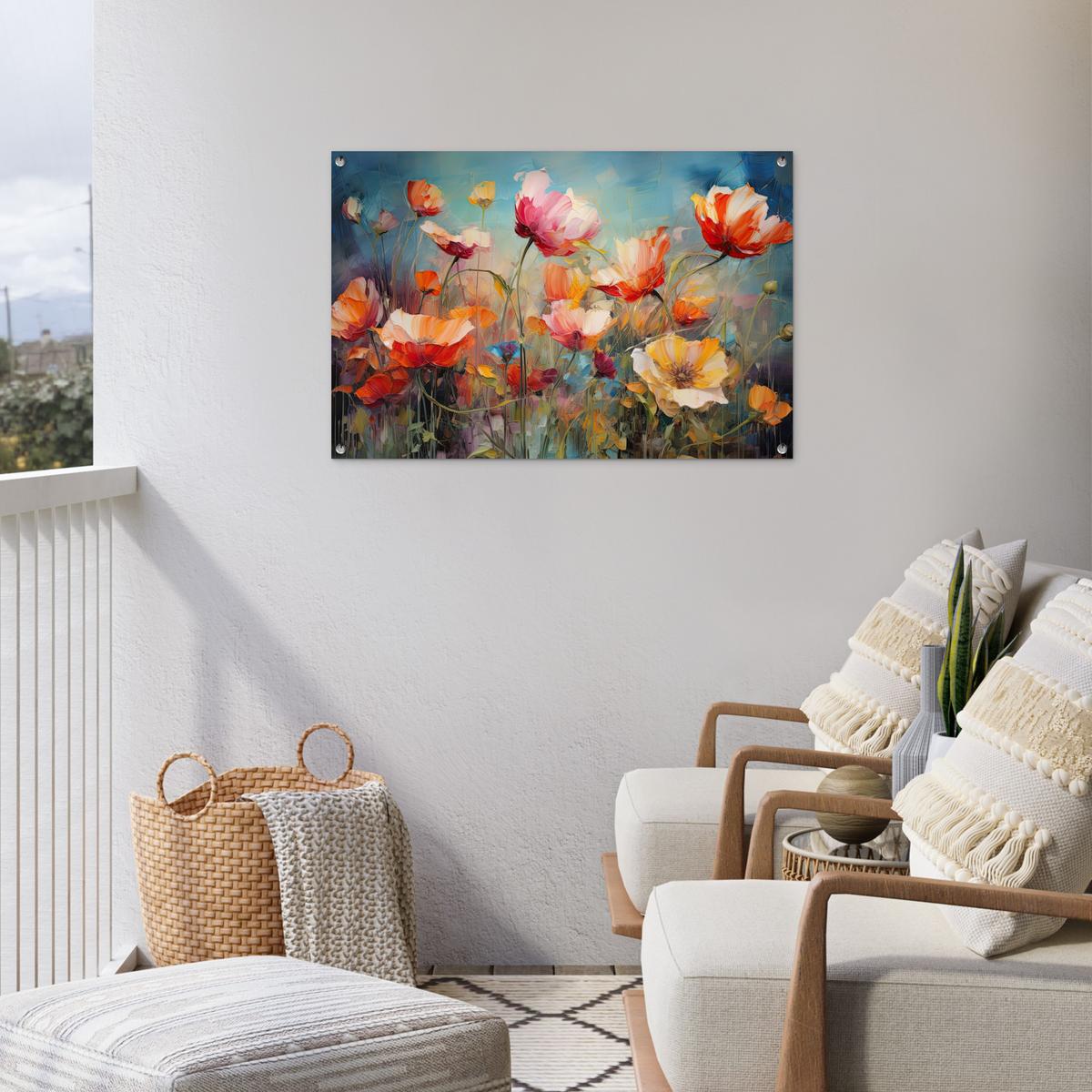 GARTENPOSTER Blumen - Aquarell - Kunst - Botanisch - Natur Gartendeko 90x60 cm - Orange, Kunststoff (90/60/0.2cm) - OnlyWow