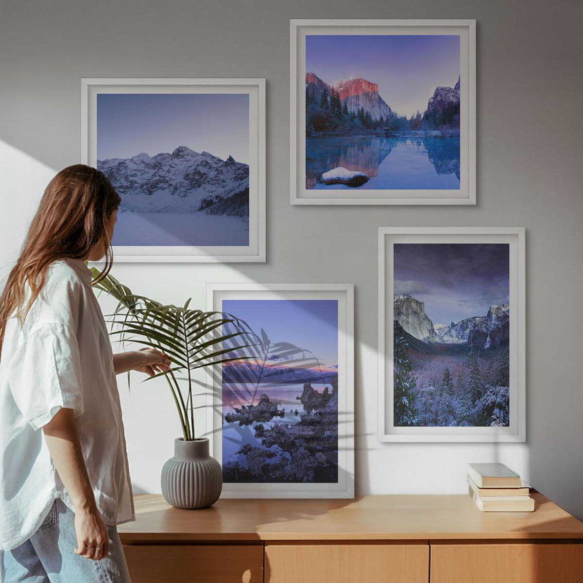 BILDER SET 4er Set - 50x50 cm & 40x60 cm Weißer Rahmen - Berglandschaften, Sonnenuntergang, Wasser - Weiß, Kunststoff (50/50cm) - TULUP