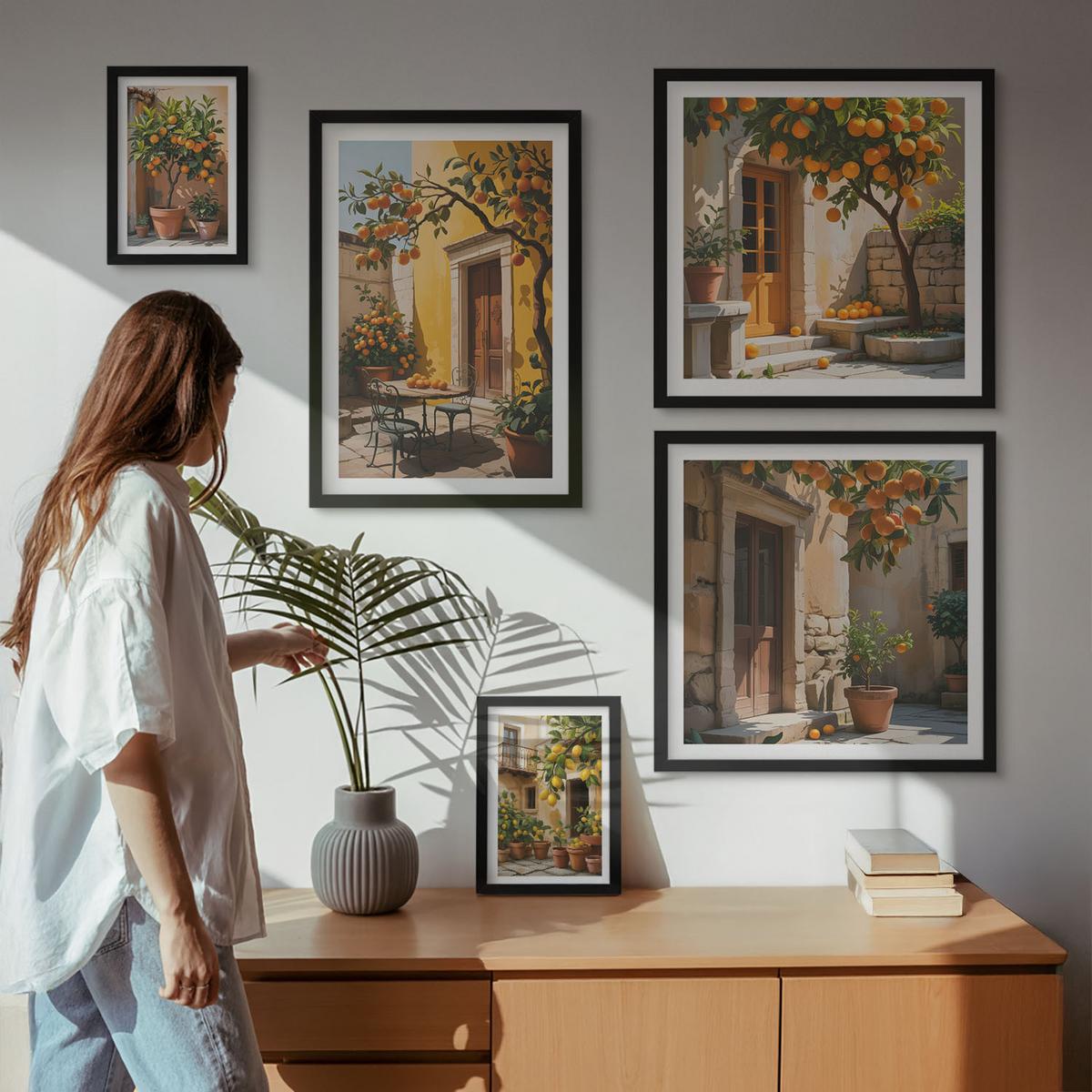 BILDER SET 5er Set - 50x50 cm & 20x30 cm & 40x60 cm Schwarzer Rahmen - Waldnebelporträt einer Frau - Schwarz, Kunststoff (40/60cm) - TULUP
