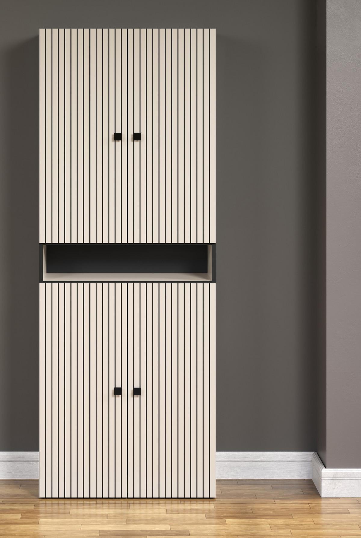 HOCHSCHRANK Kaschmir, grau 70 x 186 cm, Badschrank mit viel Stauraum - Kaschmir/Schwarz, Holzwerkstoff/Metall (70/186/31cm) - Top.Furn