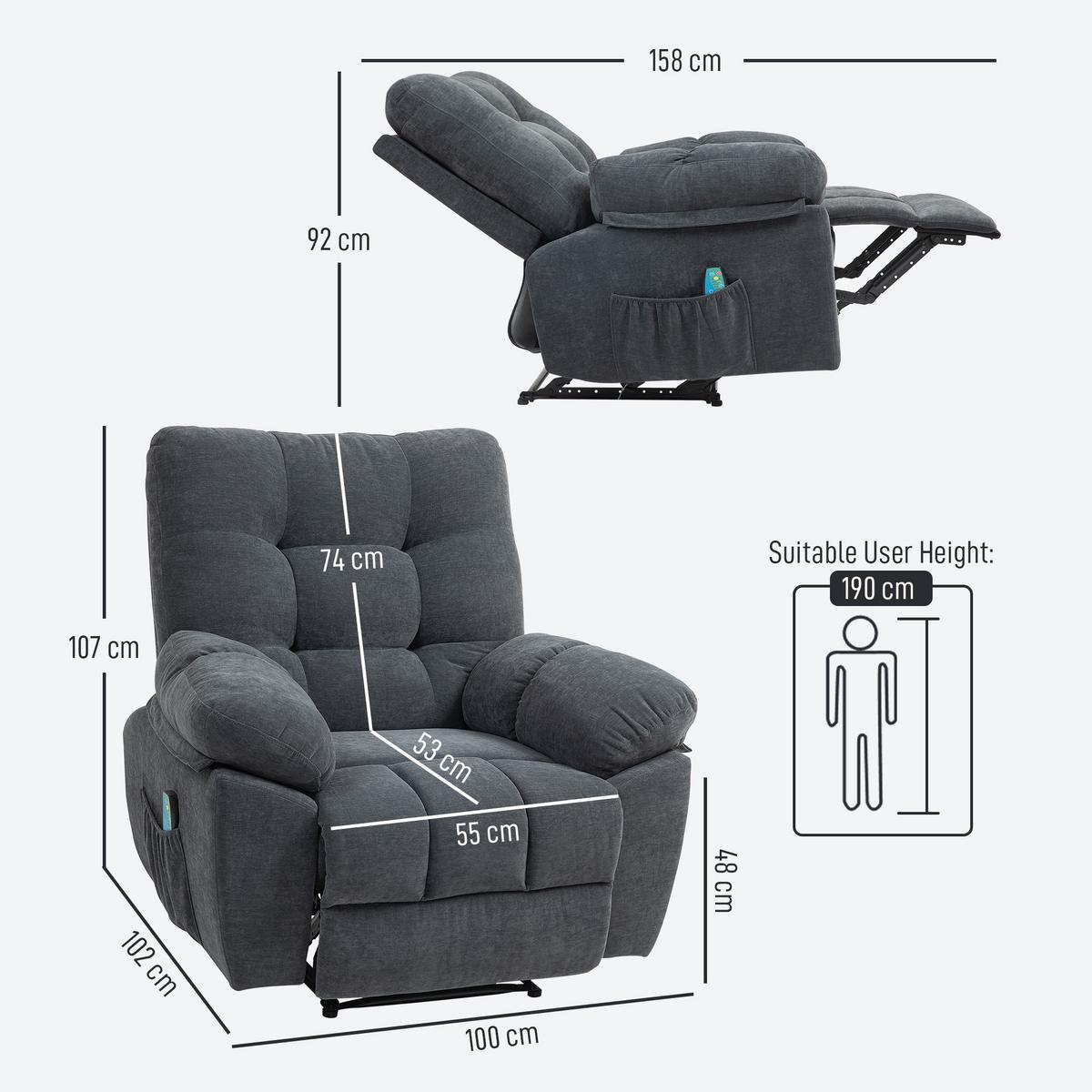 MASSAGESESSEL Polyester Stahl Dunkelgrau - Dunkelgrau, Textil (100/107/102cm) - HOMCOM