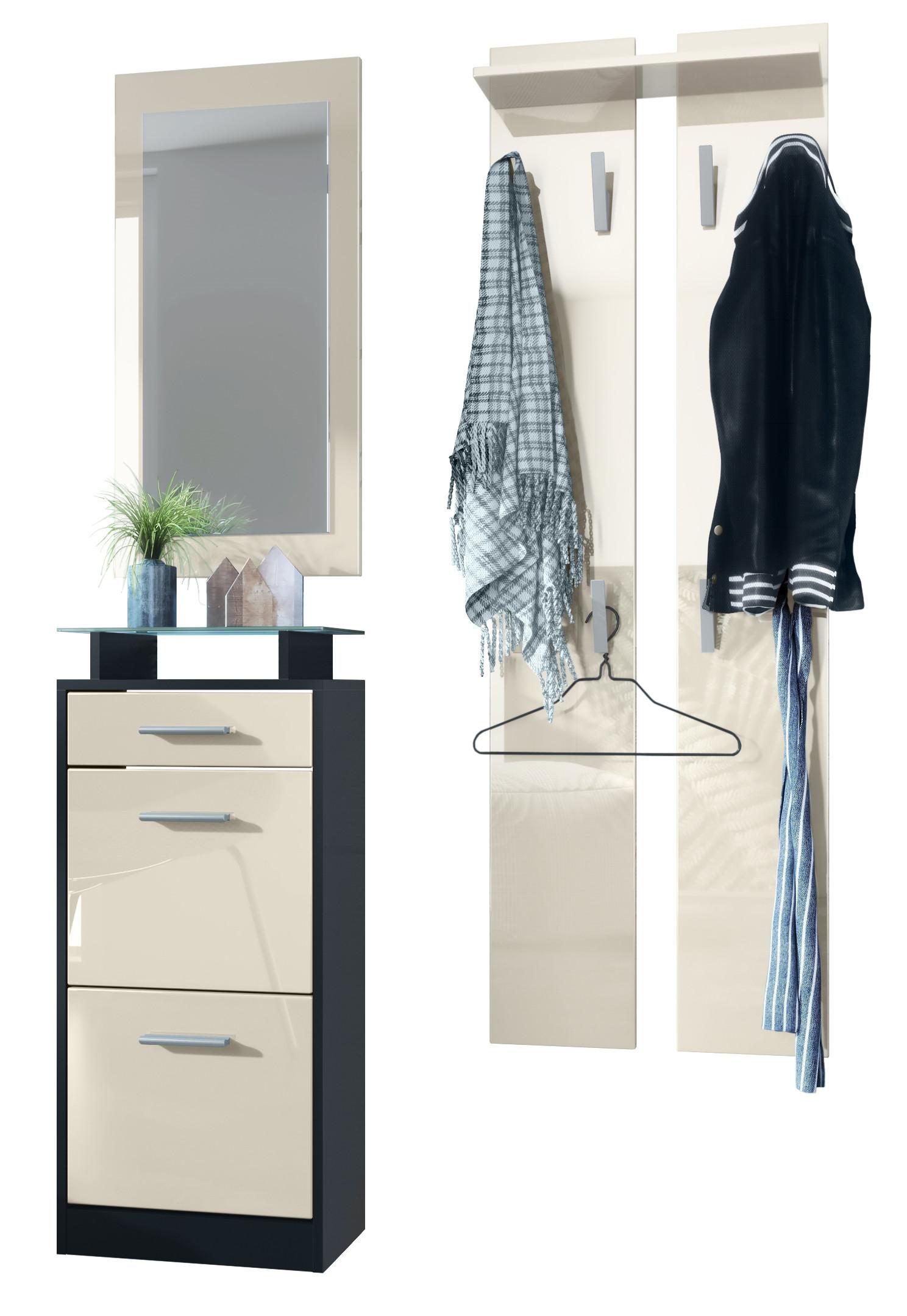GARDEROBE Loret Front in Creme Hochglanz - Creme, Holzwerkstoff (140/200/23cm) - Vladon