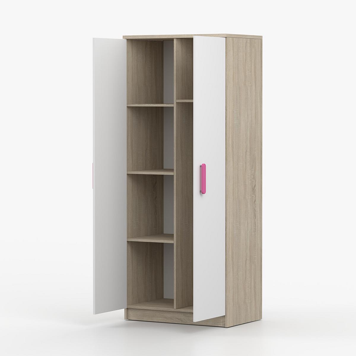 DREHTÜRENSCHRANK 80/192/50 cm 2-türig Jonas III 06 Sonoma Eiche/Weiß + rosa Griffe - Weiß/Rosa, Holz/Holzwerkstoff (80/192/50cm) - imoebel24