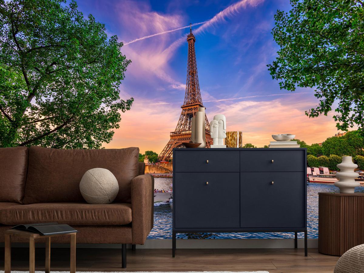 FOTOTAPETE Eiffelturm Paris Architektur 3D 450x315 - Blau/Gelb, Papier (450/315cm) - Muralo