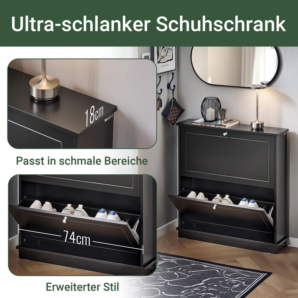 SCHUHSCHRANK Schwarz - Schwarz, Holzwerkstoff (76/79/18cm) - SoBuy