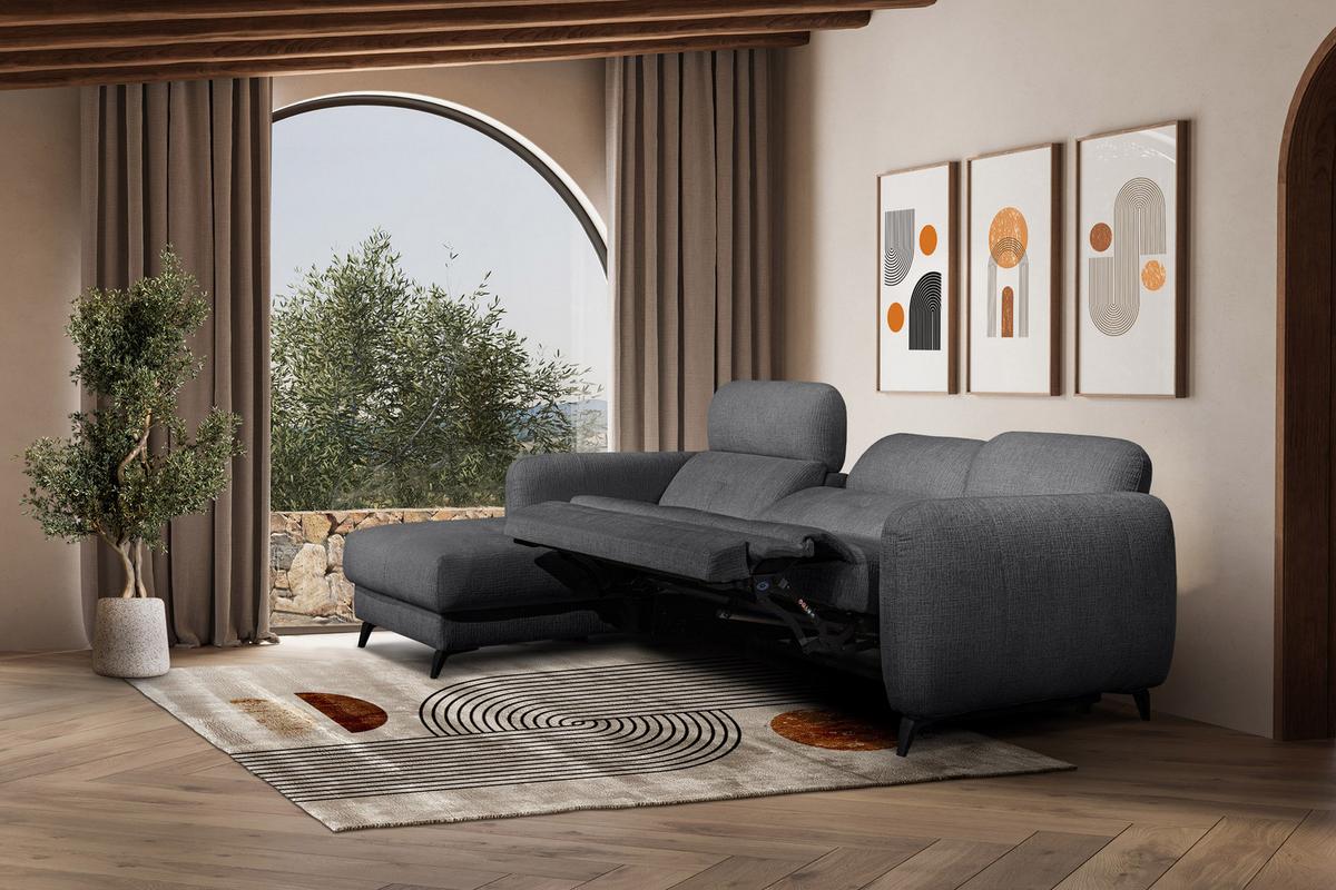 ECKSOFA SVEN 3-Sitzer, 1 Relax XL, verstellbare Kopfstützen, dunkelgrau - Anthrazit/Schwarz, Holzwerkstoff/Textil (256/163cm) - Wozimo
