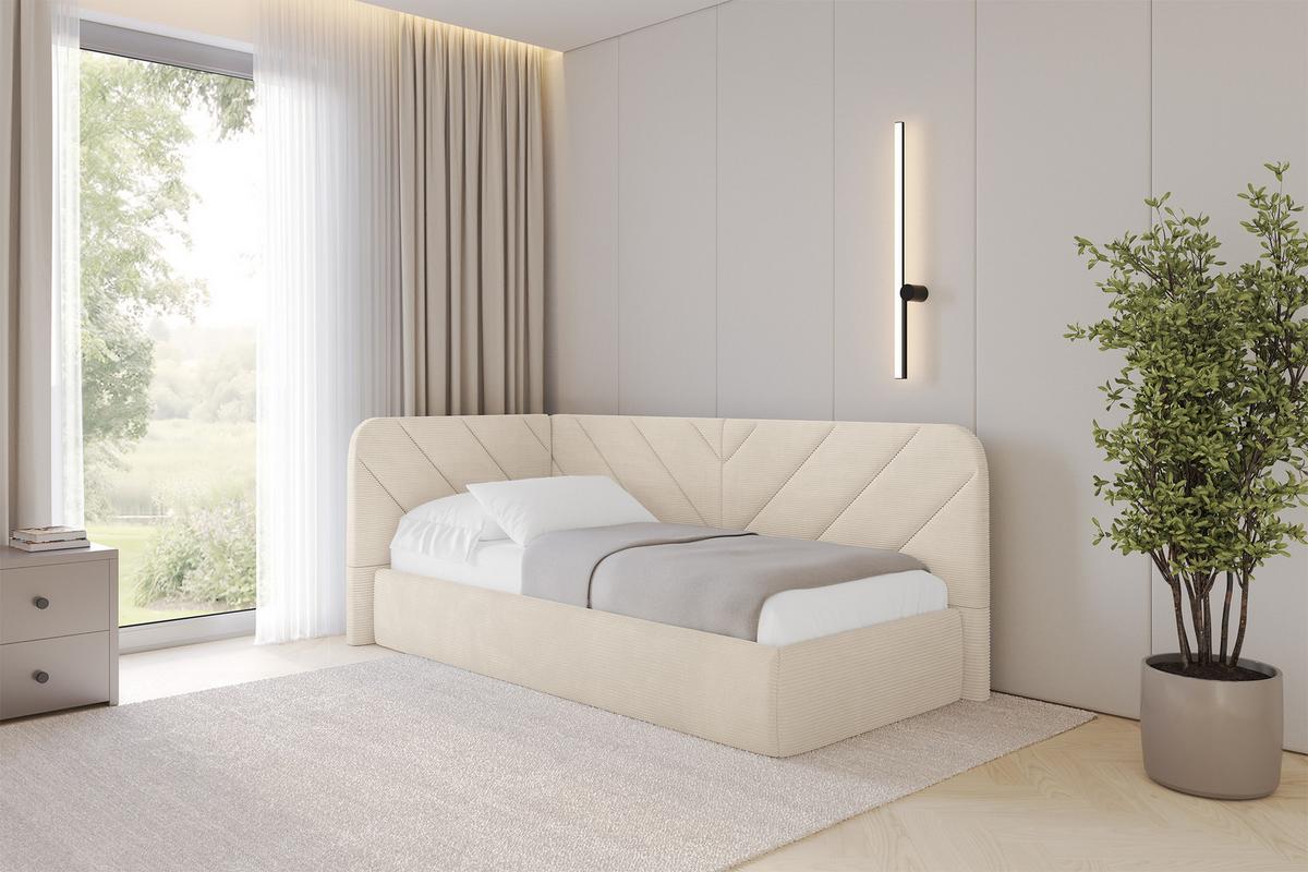 EINZELLBETT Jugendbett mit Bettkasten und Matratze H3/H4, Rechts - FIKY 90x200 Beige - Kaschmir, Holzwerkstoff/Textil (90/200cm) - ALTDECOR