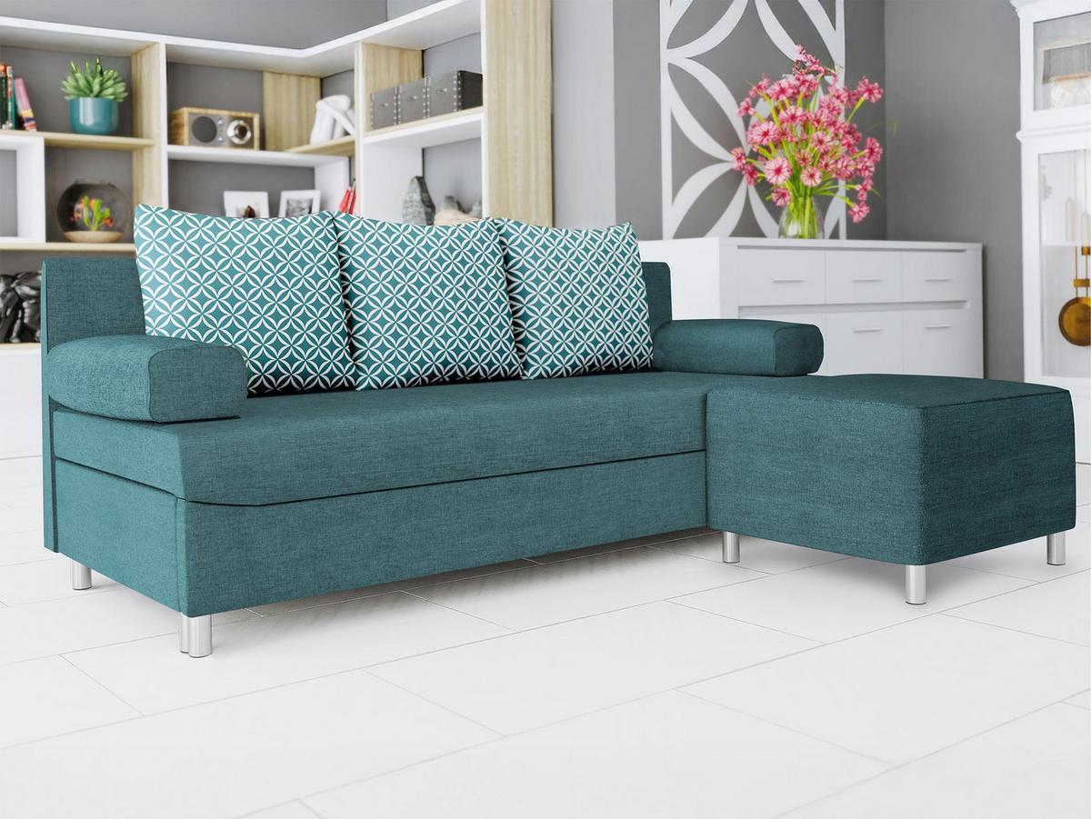 SCHLAFSOFA Dover mit Polsterhocker - Türkis/Chromfarben, Holz/Kunststoff (192/86/80cm) - MIRJAN24