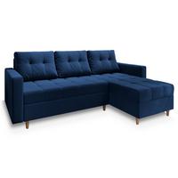 ECKSOFA MILO L Blau Plüsch-Stoff mit Schlaffunktion - Blau/Braun, Holz/Textil (220/140cm) - MASSENO