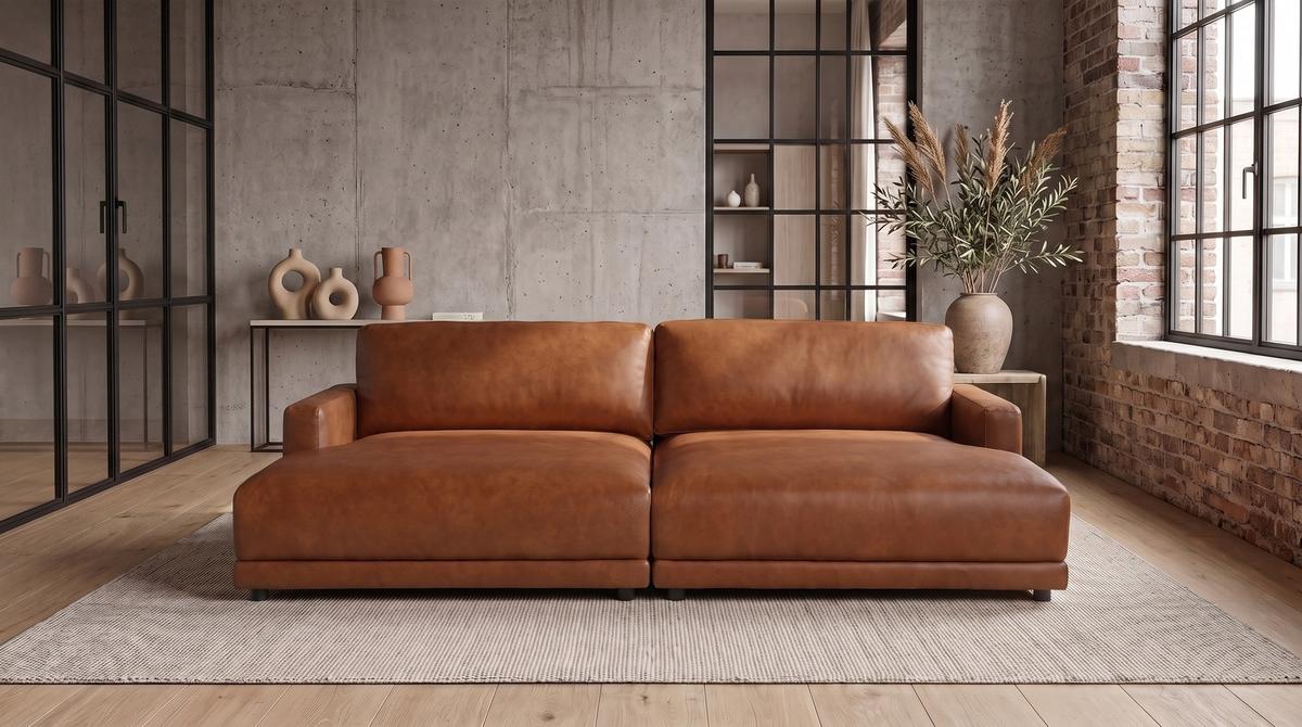 BIG SOFA MARLIN Braun Lederfaserstoff - Schwarz/Braun, Leder/Kunststoff (262/80/168cm) - KAWOLA