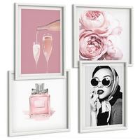 BILDER SET 4er Set - 50x50 cm & 40x60 cm Weißer Rahmen - Stilvolle pinkfarbene Accessoires - Weiß, Kunststoff (50/50cm) - TULUP