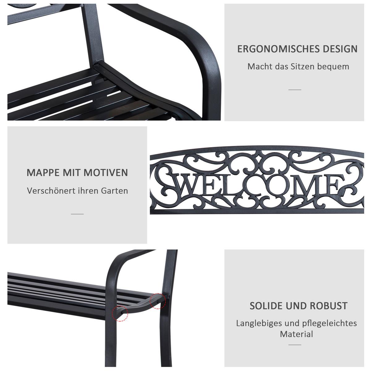 GARTENBANK, 127cm x 60cm x 87cm, Eisen, pulverbeschichtet, Schwarz - Schwarz, Metall (60/87/127cm) - Outsunny